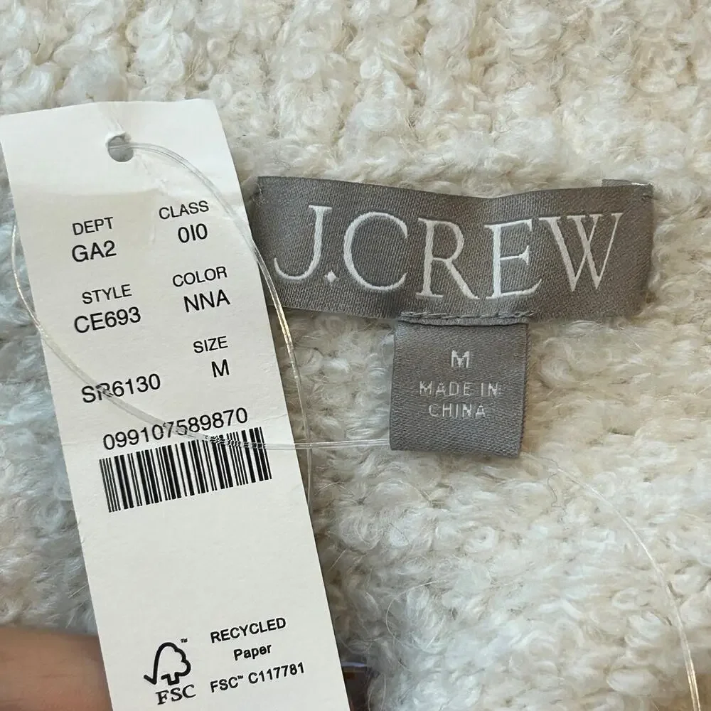 J Crew Sweater Fair Isle Johnny-Collar Boucle Yarn Wool Blend Cream Tan Med NWT